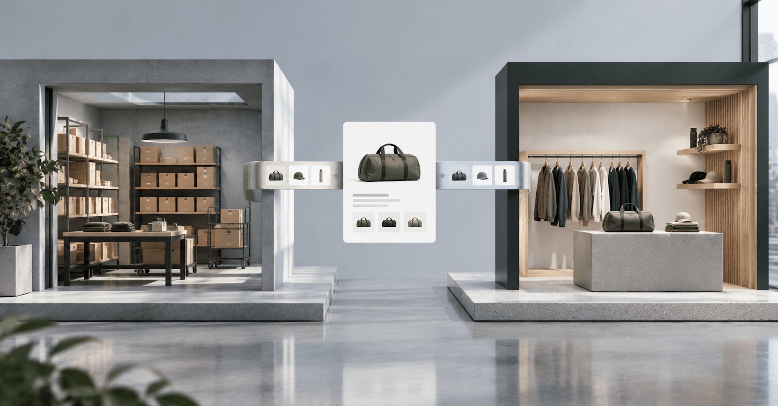 Shopify Collective connecting a brand’s product catalog, retail storefront, and fulfillment operations