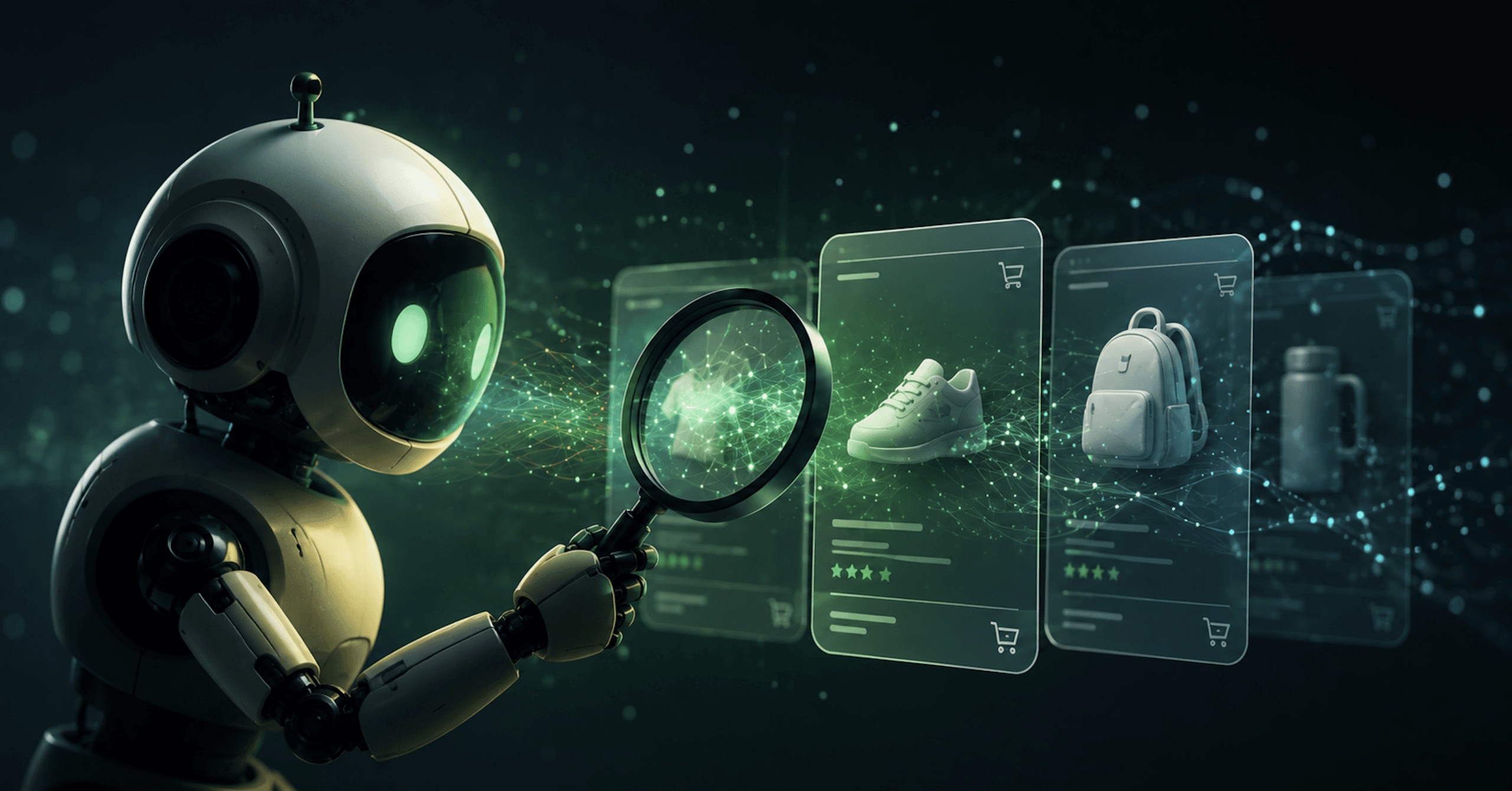 Robot inspecting digital storefront