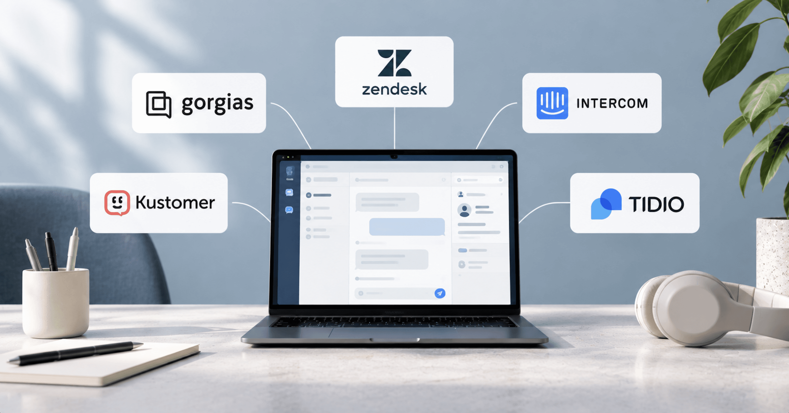 Customer support platform comparison showing Gorgias, Zendesk, Intercom, Kustomer, and Tidio