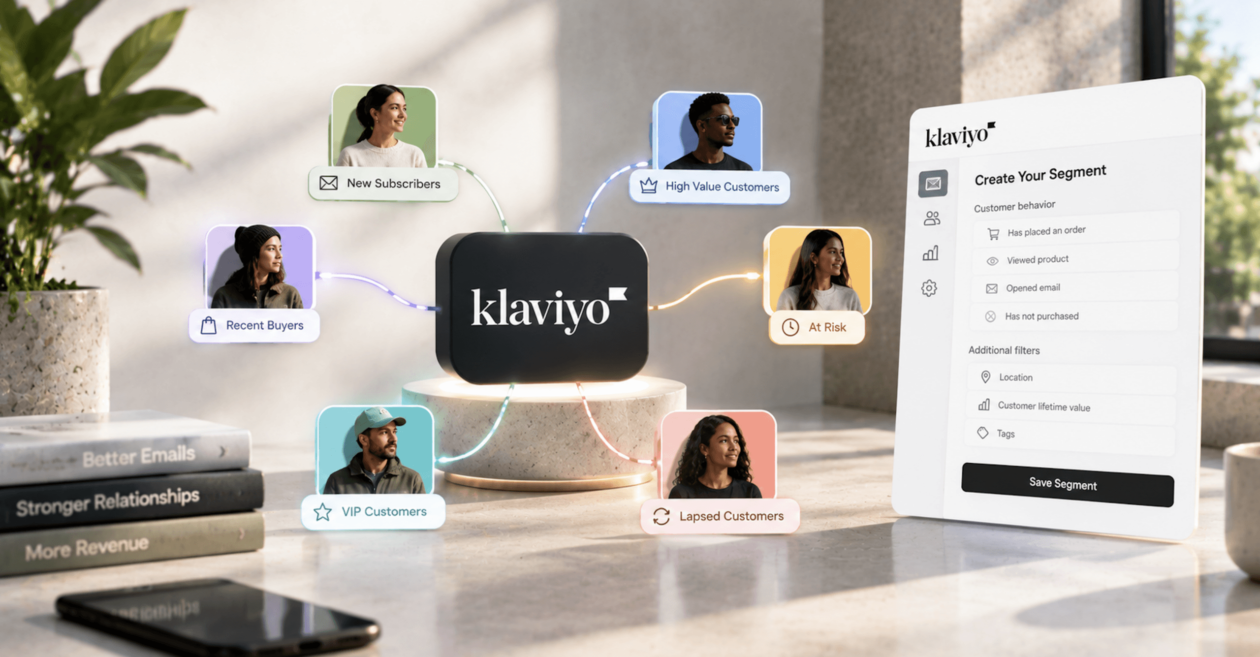Klaviyo customer segmentation connecting shoppers into distinct audiences based on purchase behavior, engagement, customer value, and lifecycle stage