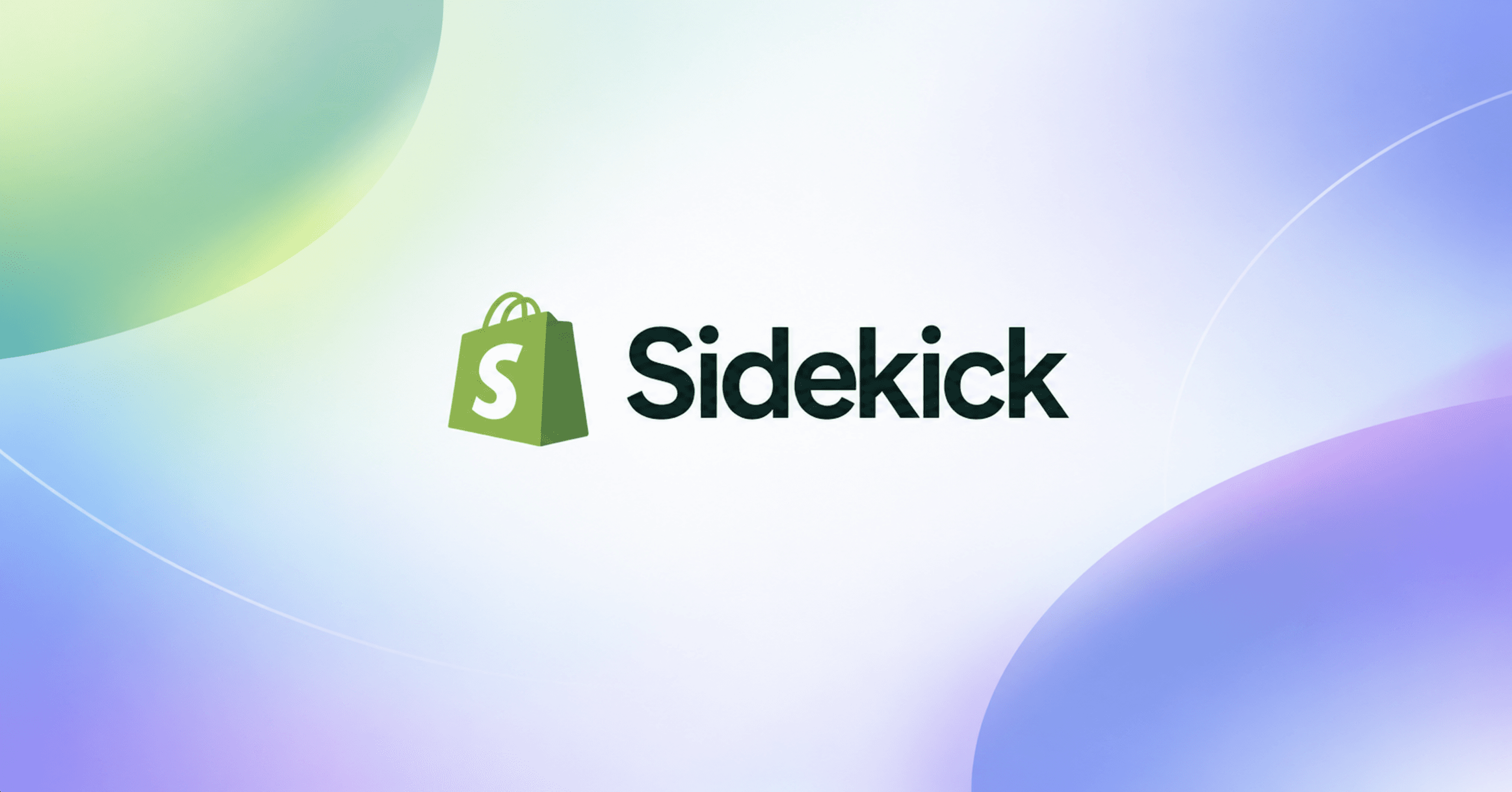 Shopify Sidekick logo centered over a soft gradient background blending green, teal, blue, and purple